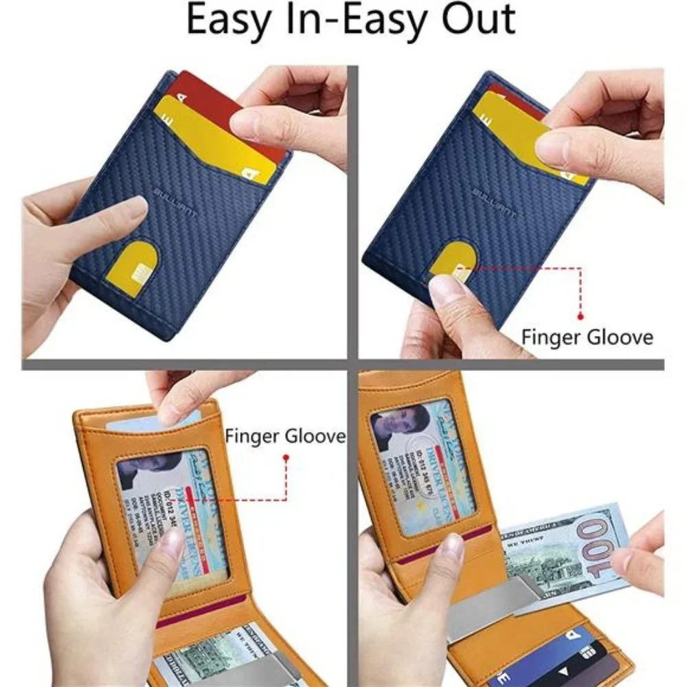 Men's Slim Wallet Money Clip Front Pocket Wallet 8 Cards, Blue